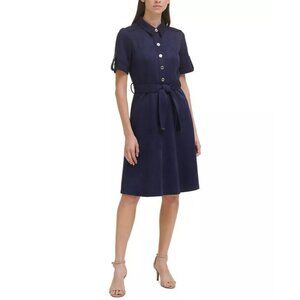 Tommy Hilfiger Shirt Dress Blue Button Tie Waist Short Sleeve